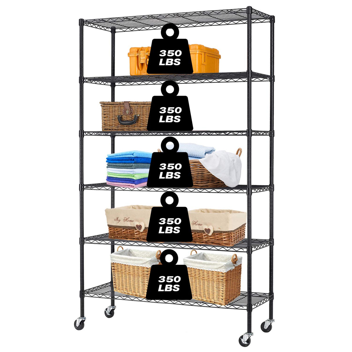 HCB 6-Tier Storage Shelf Heavy Duty Wire Shelving Unit 82"x48"x18" Height Adjustable Metal Steel Wire with Casters for Restaurant Garage Pantry HCB