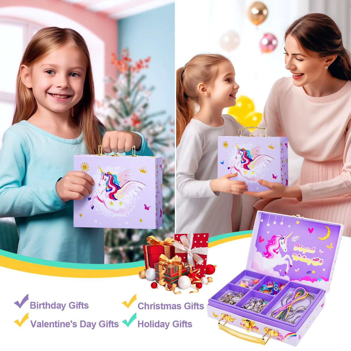 homicozy DIY Charm Bracelet Making Kit for Girls with A Unicorn Compartment Storage Box, Jewelry Making Kit Craft Beads, Necklace, Ring, Christmas homicozy