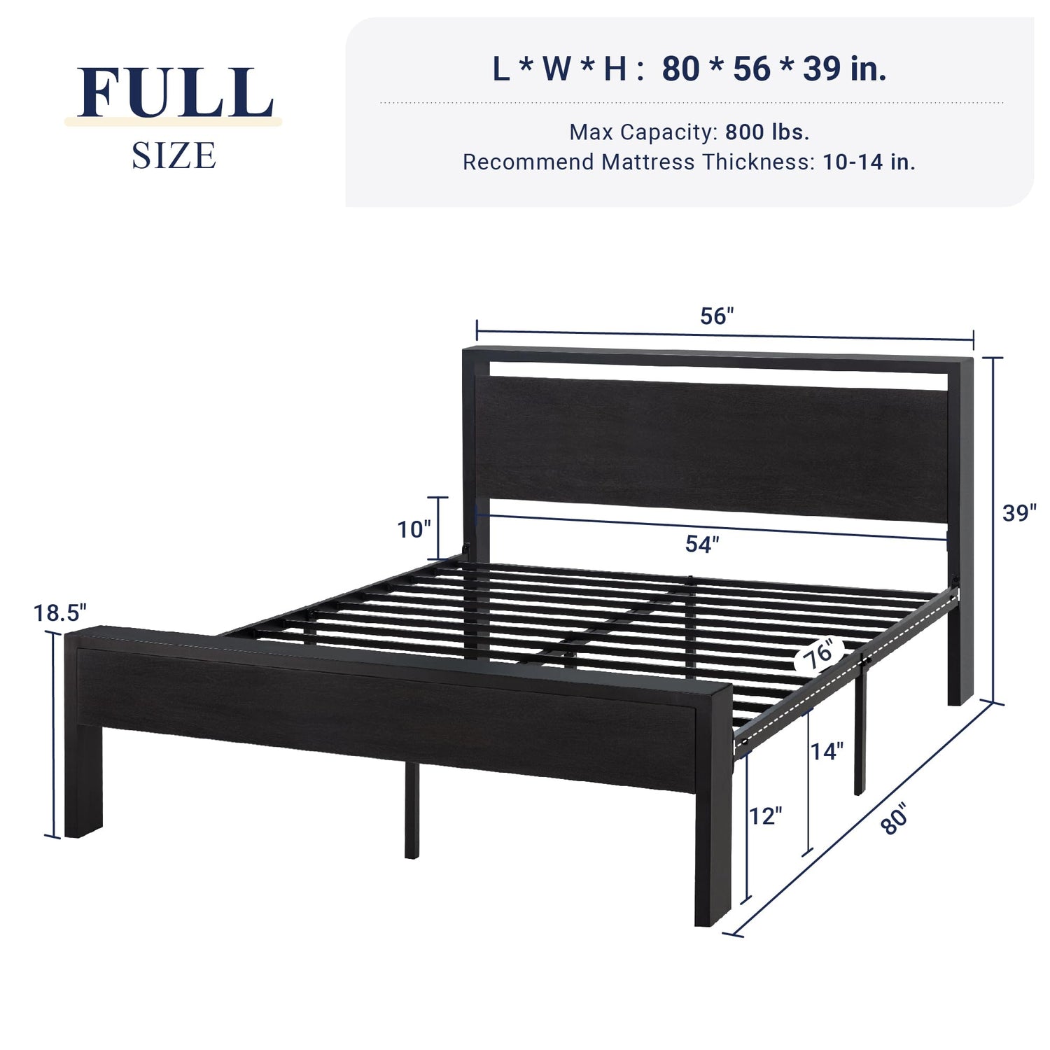 Allewie Heavy Duty Full Size Platform Bed Frame with Rustic Wooden Headboard and Footboard Allewie