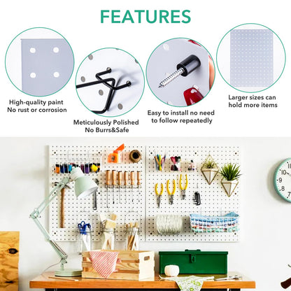 2 Pcs Pegboard, Metal Pegboard Wall Panels - Pegboard Wall Organizer System - Peg Boards for Walls, Small Peg Board Tool Storage, White Pegboard for