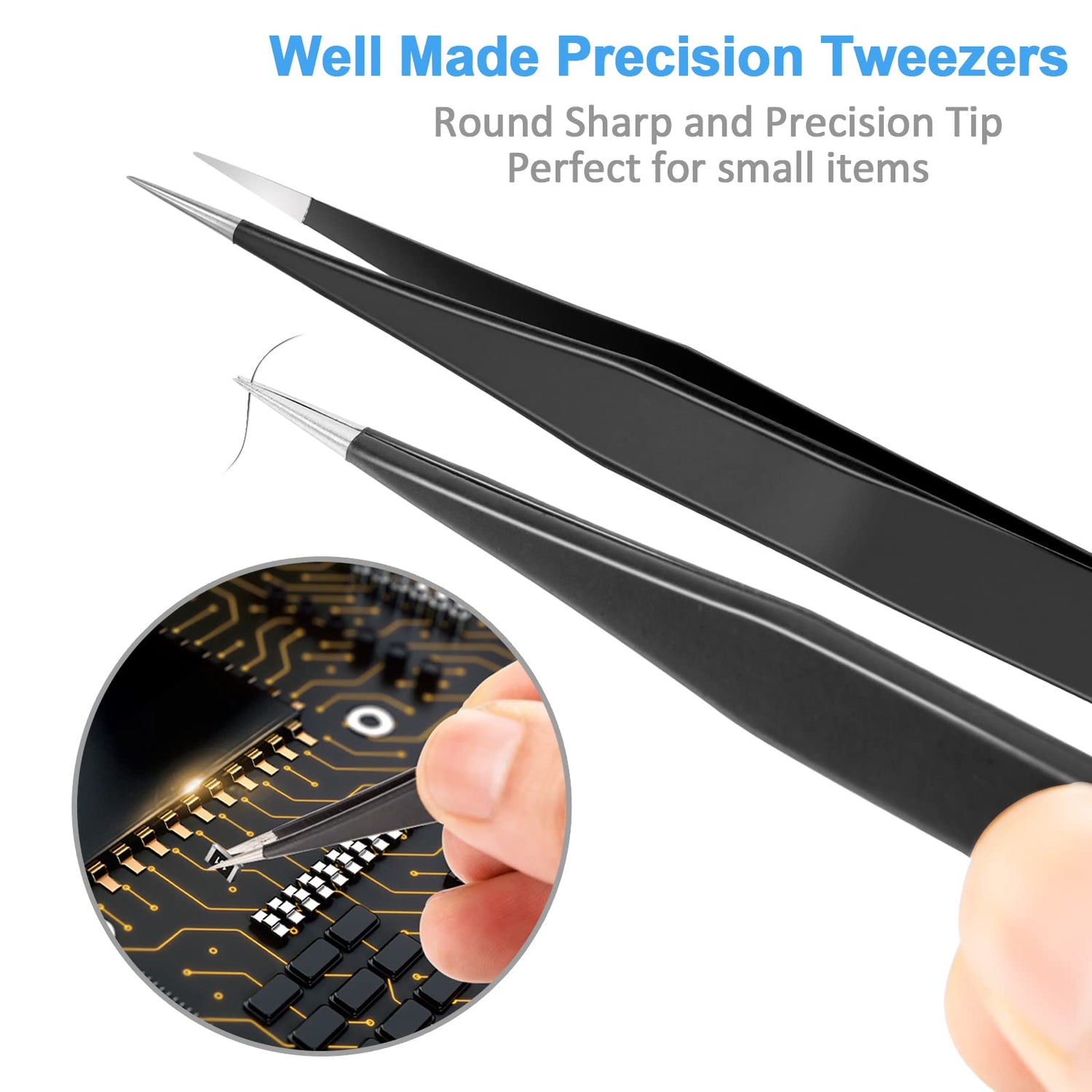 YHYZ 7pcs Precision Tweezers Set, Premium Anti-Static Stainless Steel ESD Tweezers Set Kit for Electronics, Sodlering，Jewelry, Craft, Laboratory YHYZ