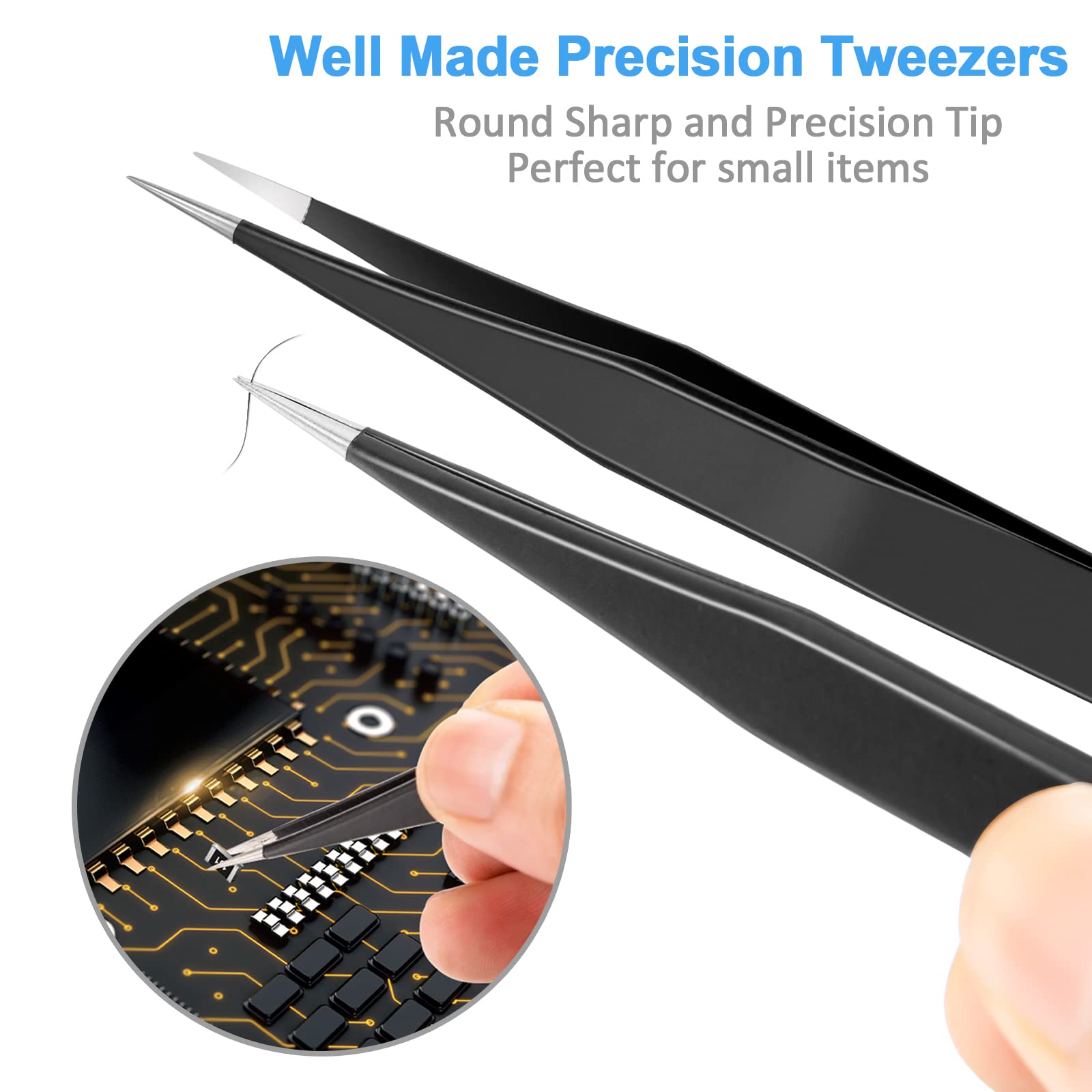 YHYZ 7pcs Precision Tweezers Set, Premium Anti-Static Stainless Steel ESD Tweezers Set Kit for Electronics, Sodlering，Jewelry, Craft, Laboratory - WoodArtSupply