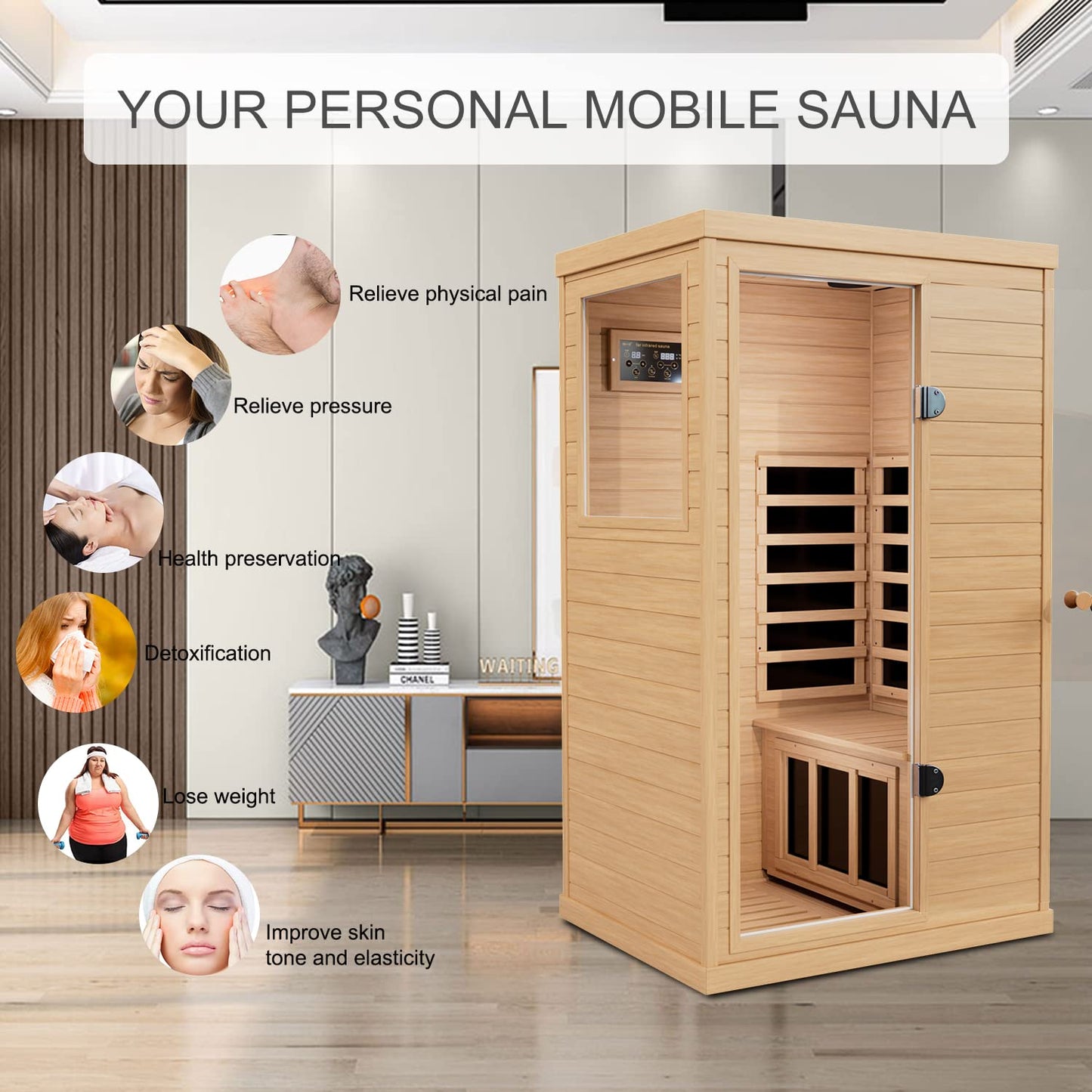 LTCCDSS Infrared Sauna, 1 Person Far Infrared Sauna for Home, with 1050W Indoor Sauna, Low EMF Heaters, 2 Bluetooth Speakers, 1 LED Reading Lamp