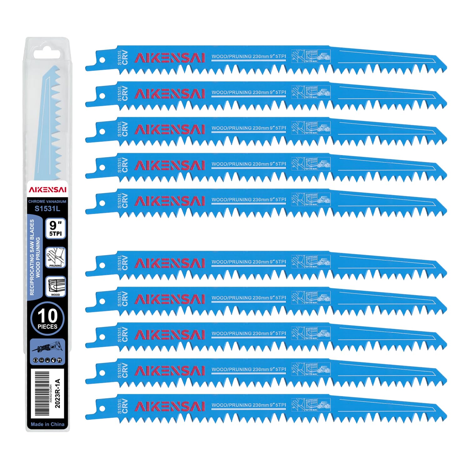 AIKENSAI 10 x S1531L 9 Inch 5TPI Wood Reciprocating Saw Blades Pruning Sawzall Blades for Fast Wood Cutting Sawzall Pruning Blades Compatible with AIKENSAI