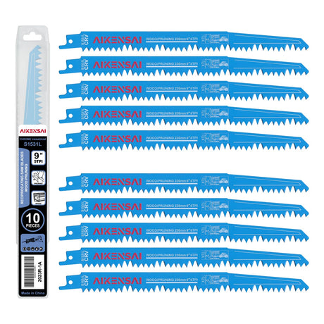 AIKENSAI 10 x S1531L 9 Inch 5TPI Wood Reciprocating Saw Blades Pruning Sawzall Blades for Fast Wood Cutting Sawzall Pruning Blades Compatible with AIKENSAI
