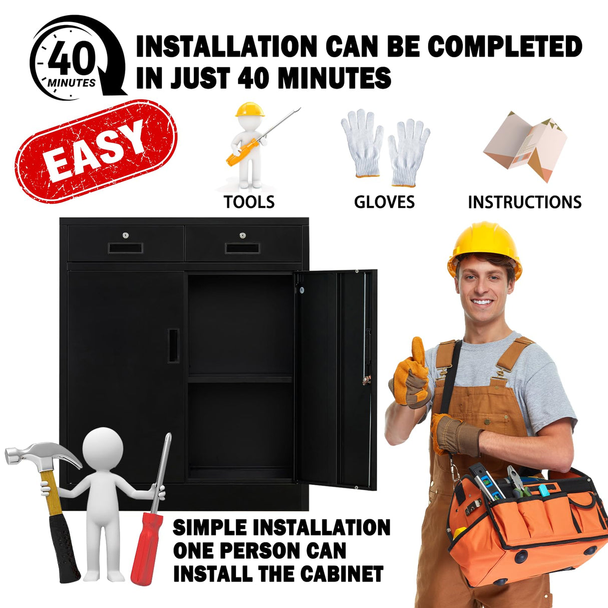 TaskStorz Metal Garage Storage Cabinets，Metal File Cabinet with 2 Locking Drawers, Lockable Storage Cabinets for Office, Home, Garage, Warehouse TaskStorz