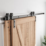 SMARTSTANDARD 7.5 Feet Bypass Sliding Barn Door Hardware Kit - for Double Wooden Doors-Single Track - Smoothly & Quietly - Easy to Install-Fit 78" SMARTSTANDARD