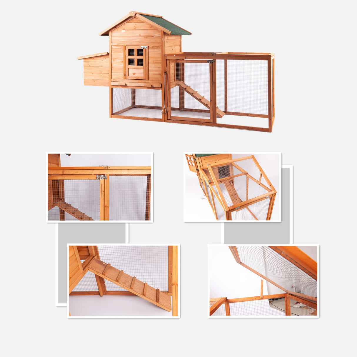 GOJOOASIS 80" Chicken Coop for 2-4 Chickens Outdoor Wooden Hen House Poultry Pet Hutch for Backyard w/Run Cage & Nesting Box(A) GOJOOASIS