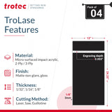 Trotec TroLase | 12"x24.25"x1/8", 4 Pcs | Black/White | 2 Ply | Modified Acrylic | Laser Engraving Double Color Plastic Sheet | Engraving Blanks for TROTEC