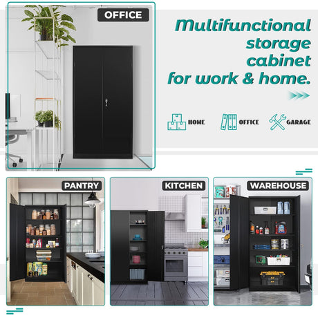 Ochangqi Metal Garage Storage Cabinet with 2 Doors and 4 Adjustable Shelves - 72" Steel Lockable File Cabinet,Locking Tool Cabinets for Ochangqi