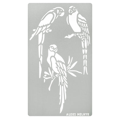 Aleks Melnyk No.472 Metal Stencil, Bird on Tree Branch, Parrots, Wild Animal, Small Stencil, 1 PC, Template for Wood Burning, Engraving, Crafting, - WoodArtSupply