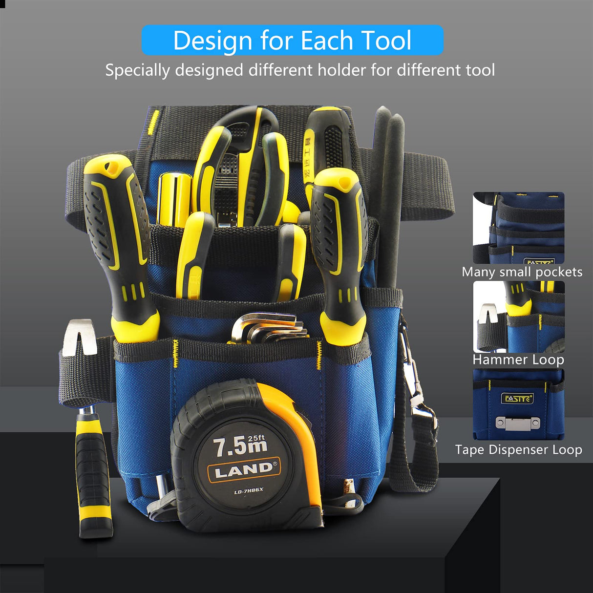 FASITE Tool Pouch Belt, 8-POCKET Professional Small Electrical Maintenance Work Pouch Bag, Technician's Tool Holder Work Organizer with Adjustable FASITE