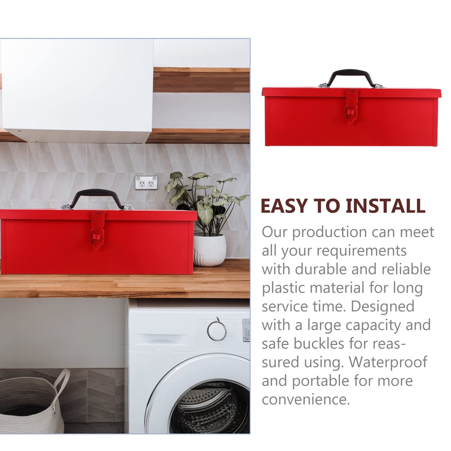 DOITOOL Red Metal Tool Box Iron Sheet Tool Box Metal Toolbox Red Metal Tool Storage Case Red Metal Lockable Tool Box, Multi-function Tool Organizer, DOITOOL