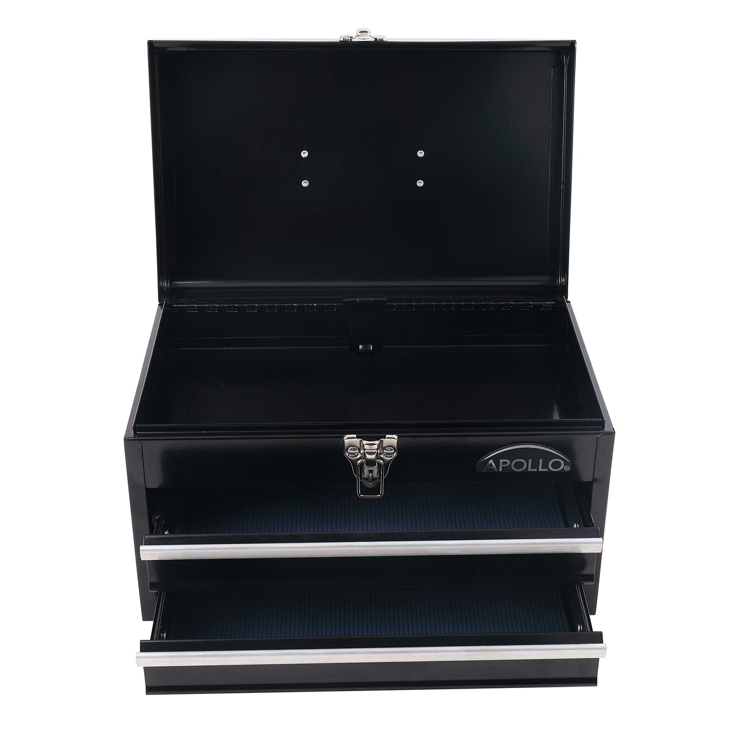 Apollo Tools 14 Inch Steel Tool Box with Deep Top Compartment and 2 Drawers in Heavy-Duty Steel With Ball Bearing Opening and Powder Coated Finish - Apollo Tools