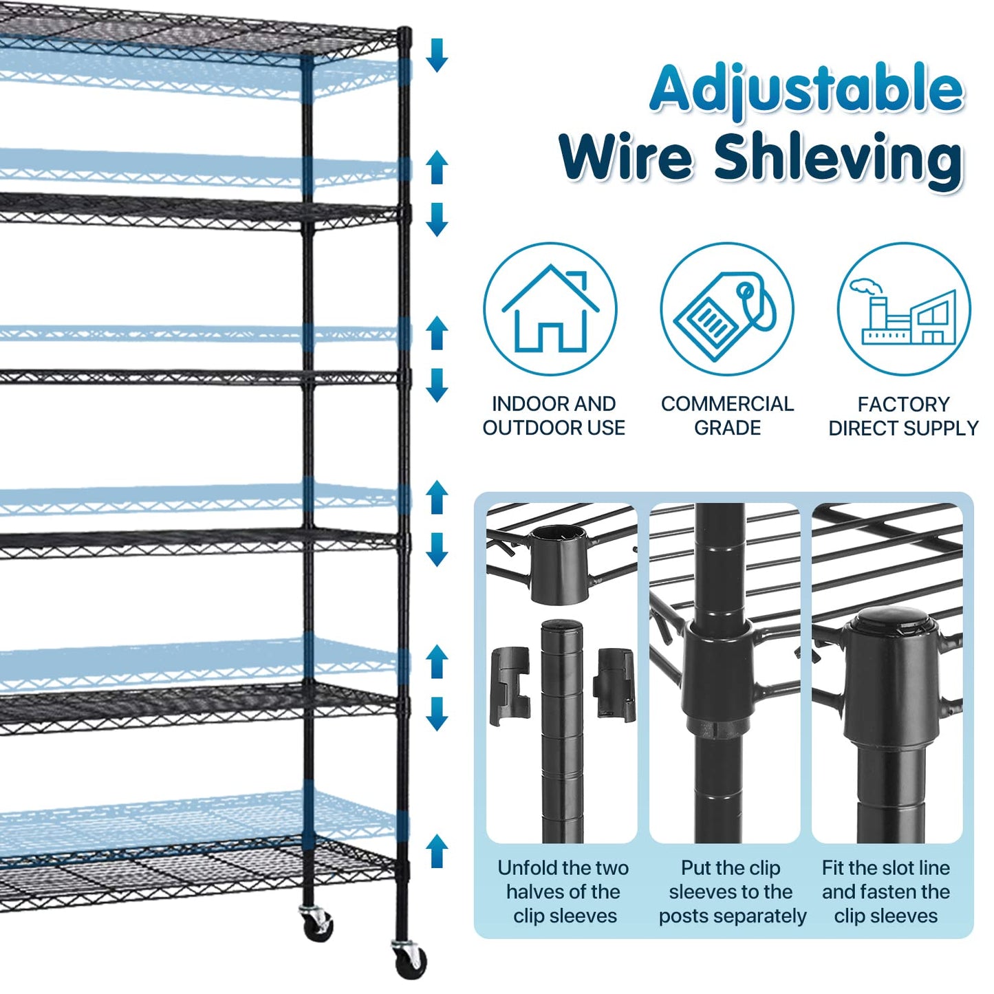 Storage Shelves Metal Shelf Wire Shelving Unit with Wheels 6 Tier NSF Certification Adjustable Garage Shelving Utility Steel Heavy Duty Commercial - WoodArtSupply