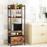 Furologee Adjustable 5-Tier Bookshelf with 2 Fabric Drawers - Industrial Wooden and Metal Storage Unit Furologee