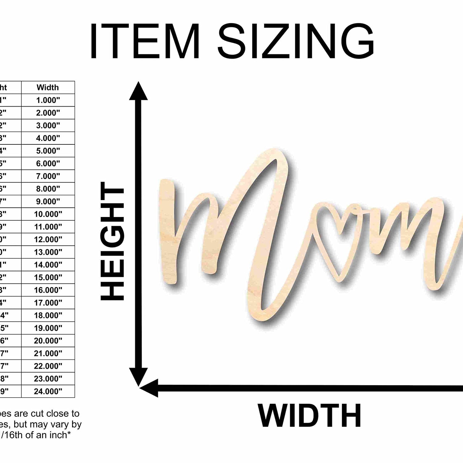 Mother's Day Craft Unfinished Wood Cutout "Mom" Script Font DIY Handmade Gift 5" / 1/8" 24 Hour Crafts