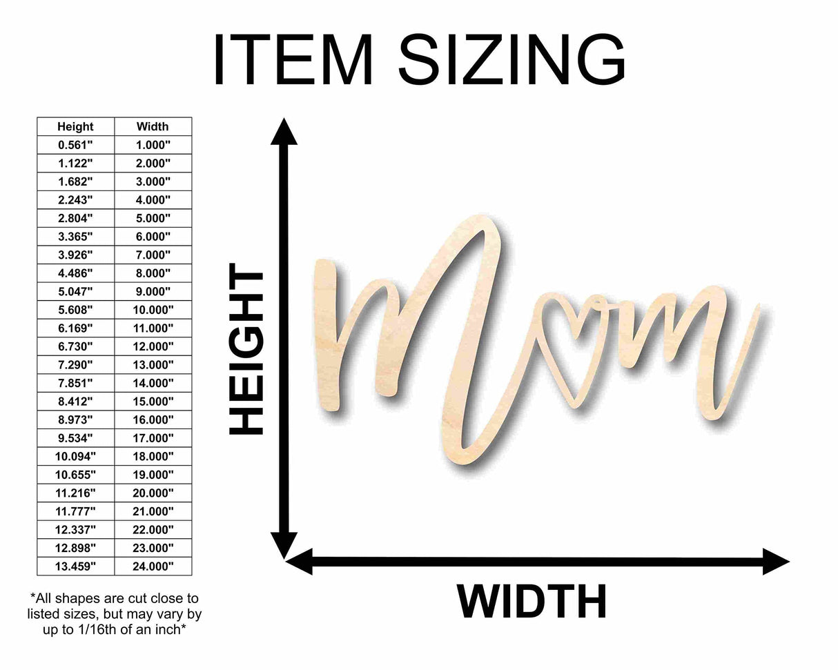Mother's Day Craft Unfinished Wood Cutout "Mom" Script Font DIY Handmade Gift 5" / 1/8" 24 Hour Crafts