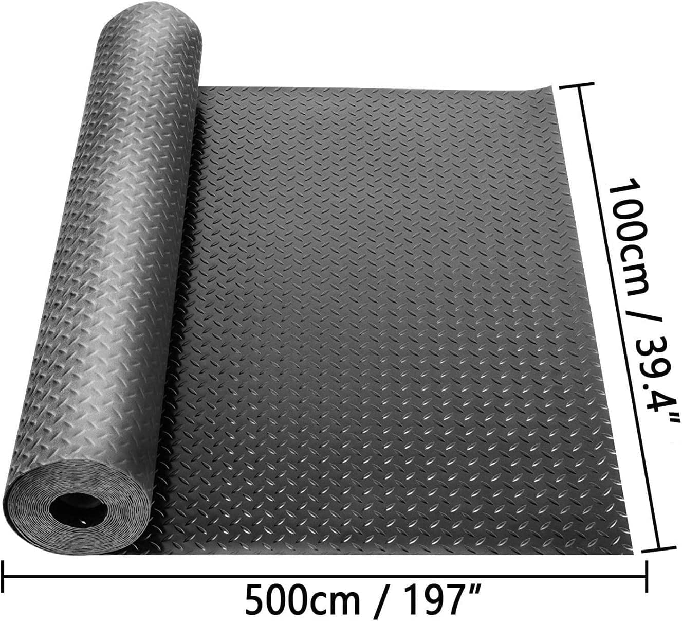 Diamond Plate Rubber Flooring Rolls 16.5 x3.3 Ft x 3 mm Heavy Duty Garage Floor Runner Rubber Trailer Garage Floor Mats for Garage Warehouse Gym