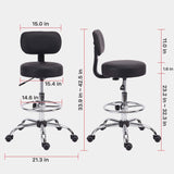 KLASIKA Drafting Swivel Chair with Back Support and Adjustable Footrest Rolling Stool, Multi-Purpose Office Desk Chair for Bar Kitchen Shop, Black KLASIKA