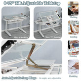 Gagawin Upgraded Height Adjustable Drafting Table Drawing Desk Artist Table with Stool for Home Office, Tilting Glass Tabletop Art Craft Desk w/2 Gagawin