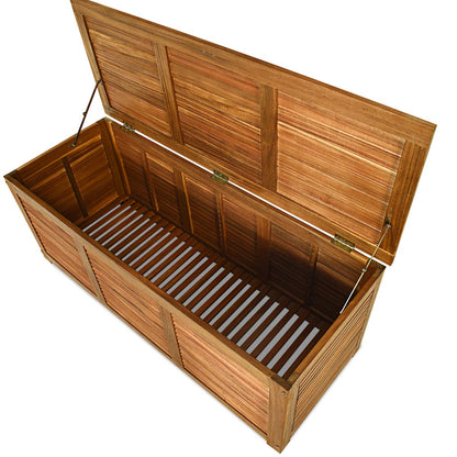 S AFSTAR Outdoor Storage Box, 47 Gallon Acacia Wooden Deck Box for Toys/Tools/Sports Supplies, Patio Storage Bench, Outdoor Storage Bench for Garden