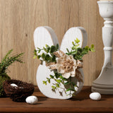 Treory Easter Decorations for the Home: Rustic Antique Wooden Bunny Happy Easter Table Centerpiece Signs, Farmhouse White Rabbit with Flowers Wood Treory