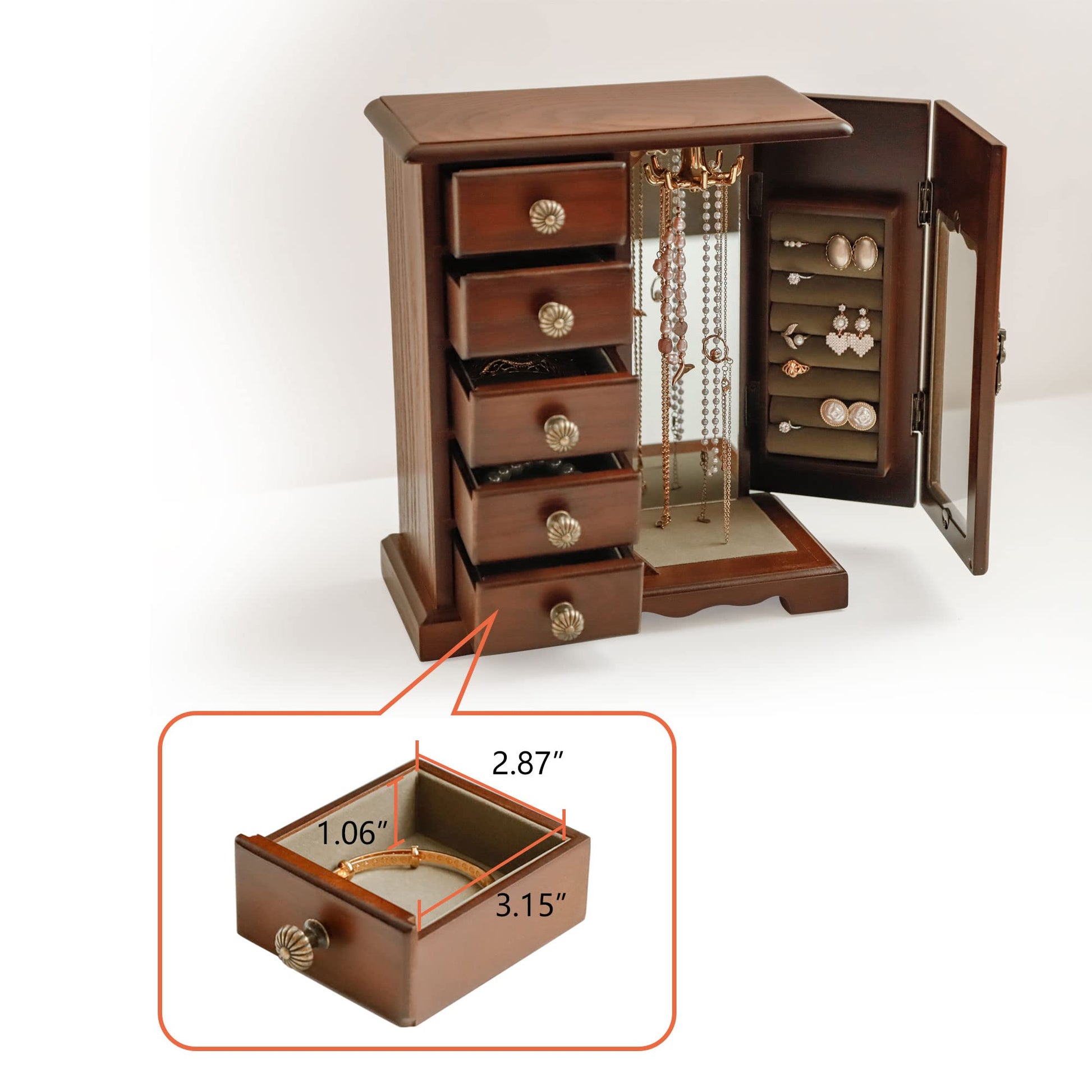 Kendal Wooden Jewelry Box for Women, Solid Jewelry Organizer With 5 Drawer, Jewelry Holder Organizer, Wood Jewelry Case with Butterfly Pattern & - WoodArtSupply