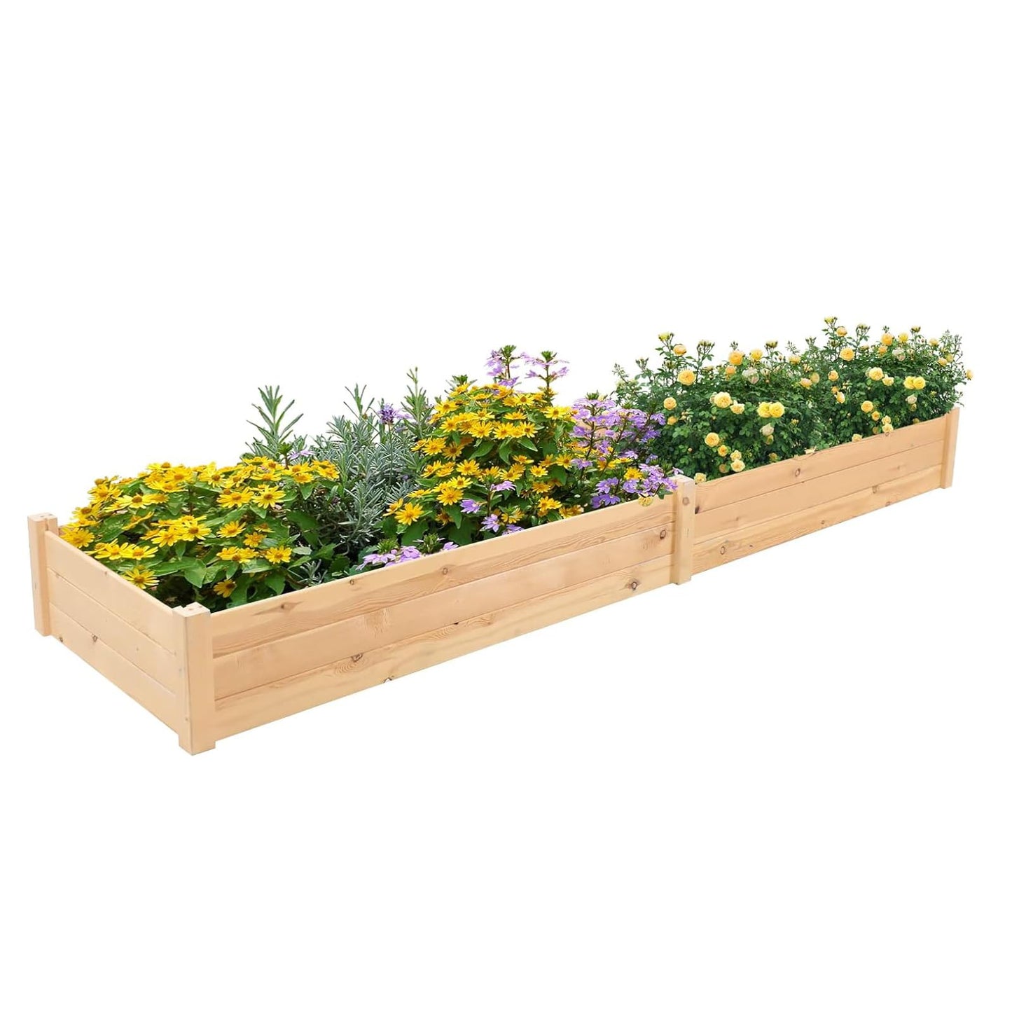 Crownland Outdoor Gardens 8 ft Raised Garden Bed Wooden Patio Raised Beds Backyard Elevated Planter Box Grow Vegetables Fruits Herb Yard Fast Easy