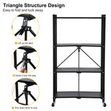YSSOA 4-Tier Heavy Duty Foldable Metal Rack Storage Shelving Unit with Wheels Moving Easily Organizer Shelves Great for Garage Kitchen, Black YSSOA