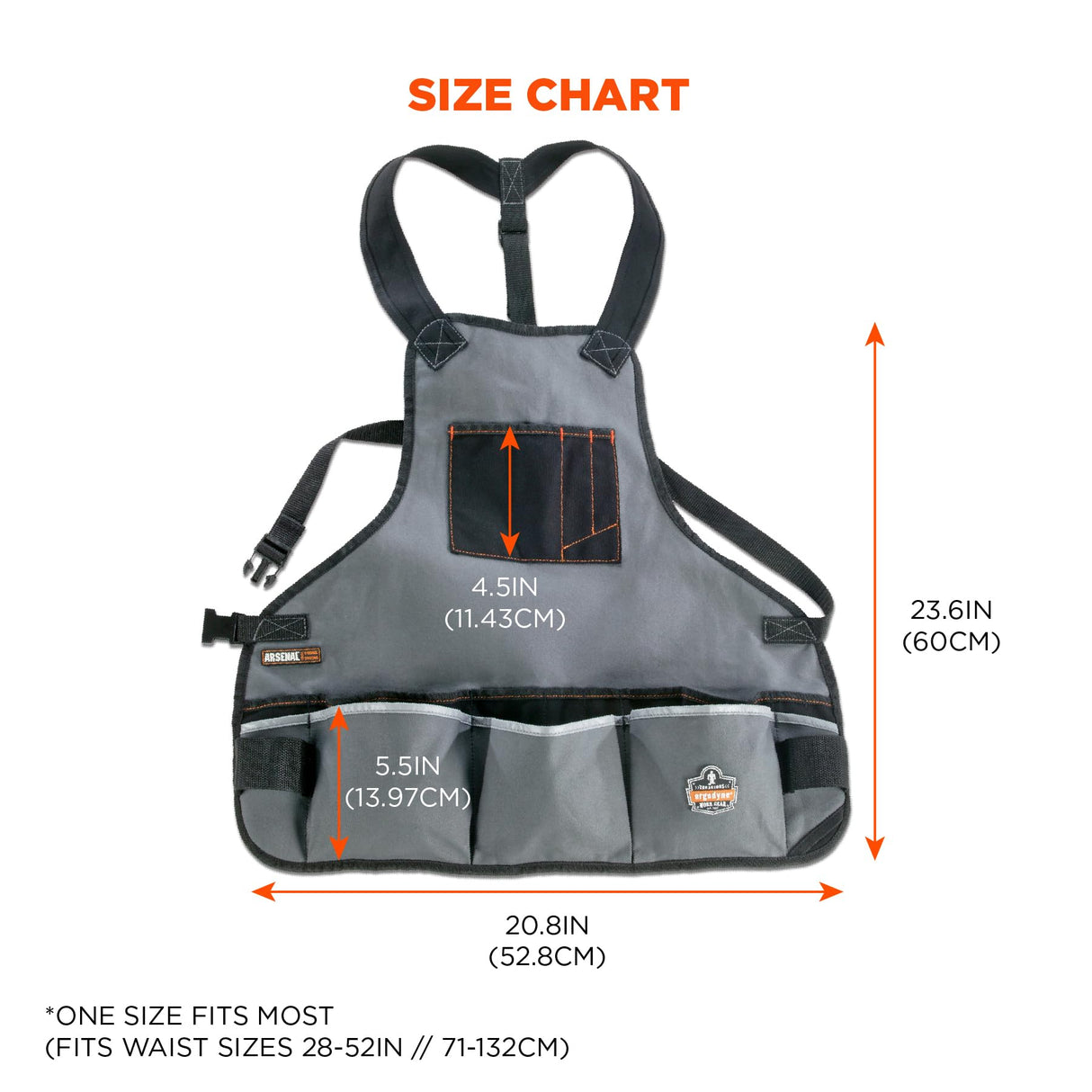 Ergodyne Arsenal 5700 Torso Length Work Tool Apron, 16-Pockets, Gray Ergodyne