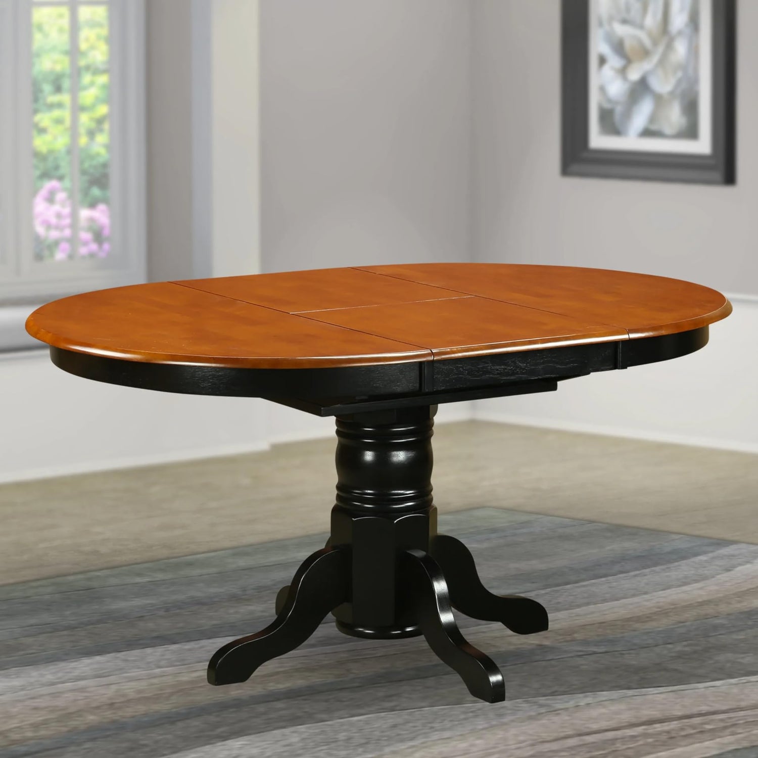 East West Furniture AVT-BLK-TP Avon Kitchen Dining Table - an Oval Wooden Table Top with Butterfly Leaf & Pedestal Base, 42x60 Inch, Black & Cherry East West Furniture