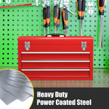 Goplus Tool Box with 3 Drawers, 20" Portable Tool Chest Organizer with Lock Latch & Liner for Garage Trunk Household, Powder Coated Steel, Red Goplus