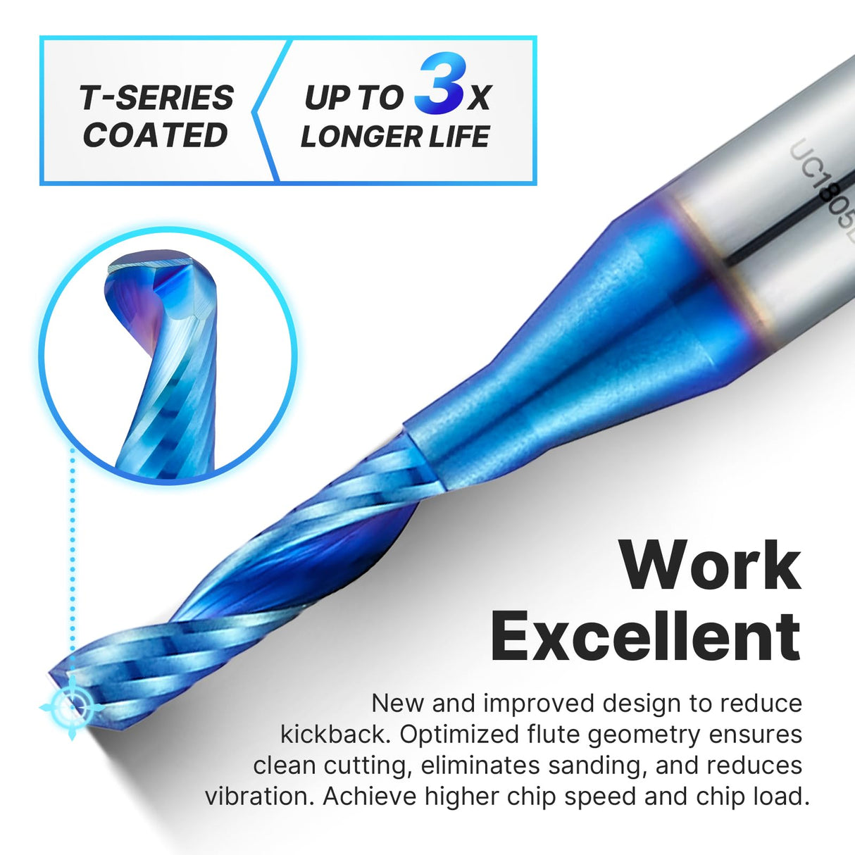 Turnextte O Flute Spiral Router Bit for CNC, 1/8 inch Cutting Diameter, 1/2 inch Cutting Length, 1/4 inch Shank with Nano Coated Carbide Single Flute Turnextte