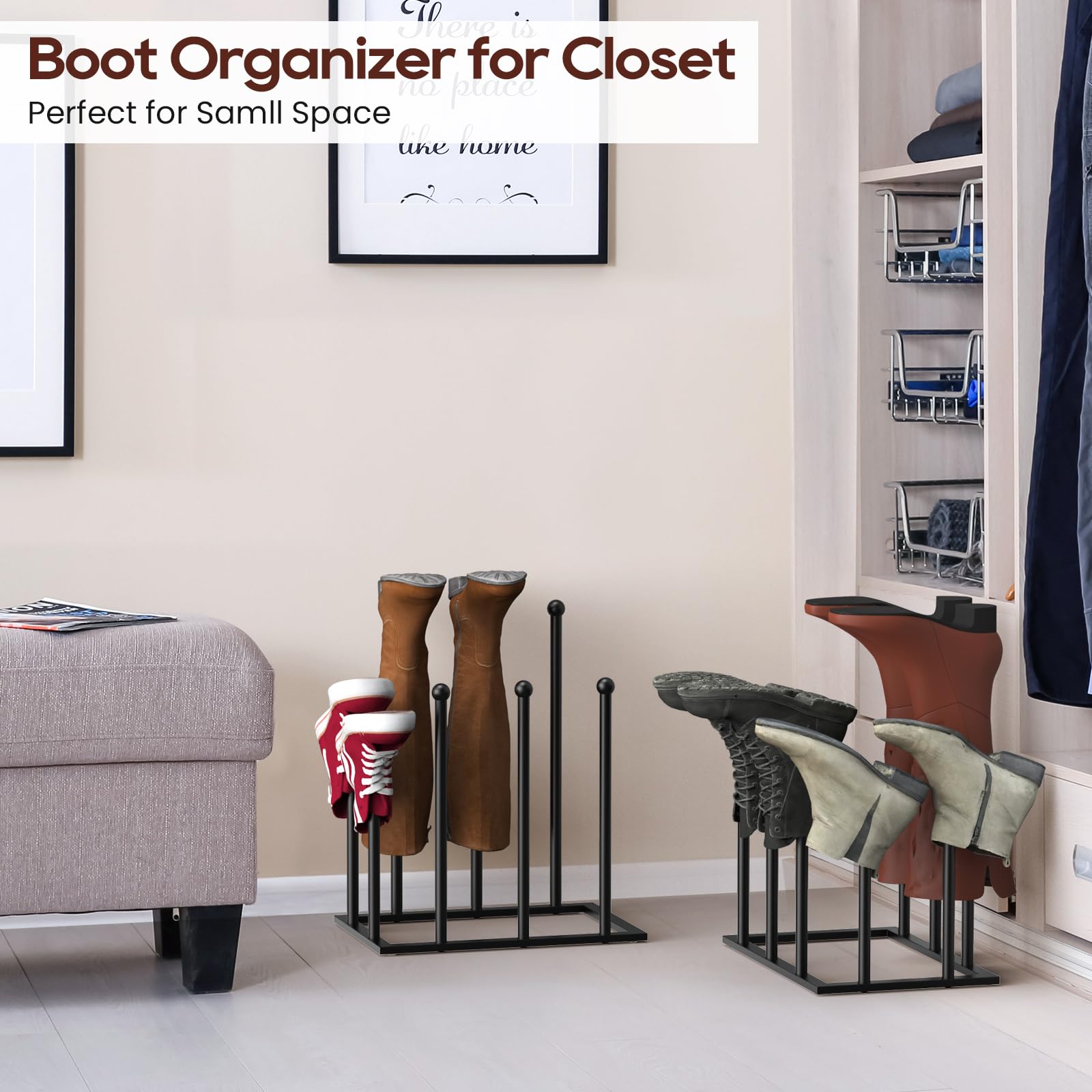 ORLESS Boot Rack Metal Black 8 Pairs Free-Standing Shoe Rack Boot Organizer Storage for Closet Entryway, Garage, Dorm Room, Hallway, Outdoor, Boot - WoodArtSupply