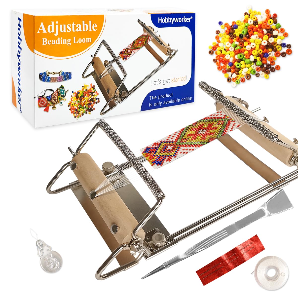 hobbyworker The Third Generation Beading Loom Kit with Seed Beads, Bead Needle,Beading Thread,Needle Threader,Bead Scoop and Instruction Manual,Bead hobbyworker