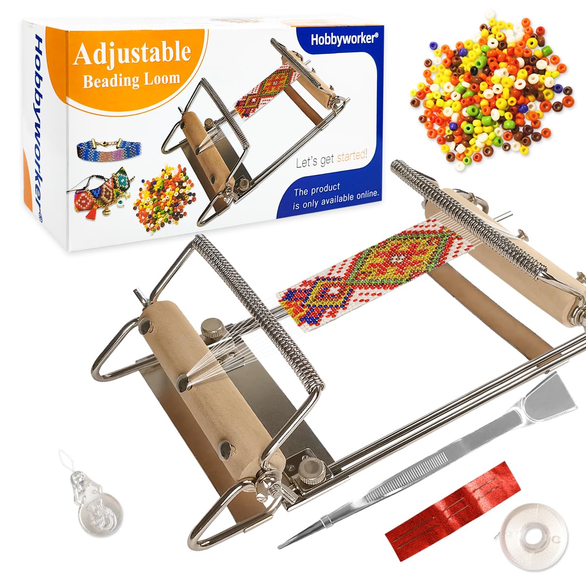 hobbyworker The Third Generation Beading Loom Kit with Seed Beads, Bead Needle,Beading Thread,Needle Threader,Bead Scoop and Instruction Manual,Bead - WoodArtSupply