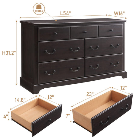 T4TREAM 7 Drawers Dresser Chests for Bedroom, Wood Rustic Tall Chset of Drawers,Dressers Organizer for Bedroom, Living Room,Hallway, Espresso T4TREAM