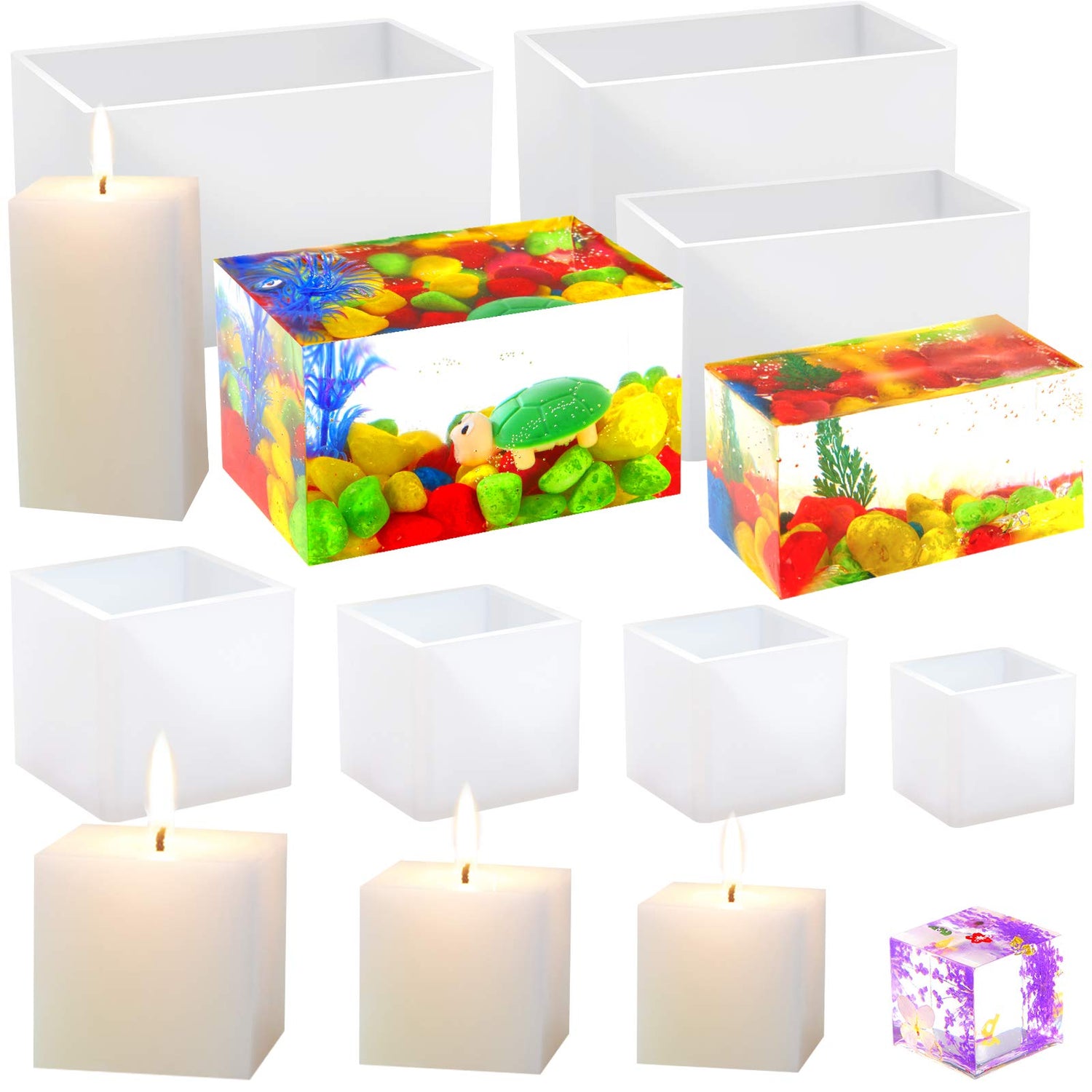 7 Pieces Square Resin Molds Rectangle Resin Molds Candle Mold Cube Casting Molds for Insect Specimen Coaster Flower Pot Candle Soap Jewelry Holder Geiserailie