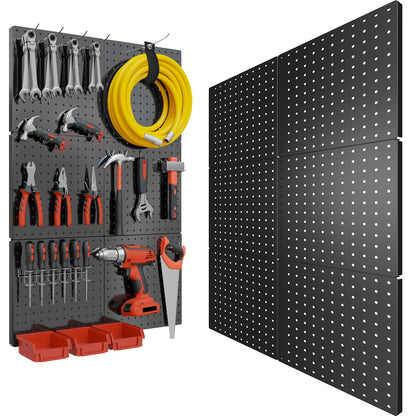 Peg Board, 6PCS Metal Pegboard, Heavy Duty Pegboard Wall Organizer with Frame. Black Pegboard for Walls, Garage, Workbench, Craft Room Tool