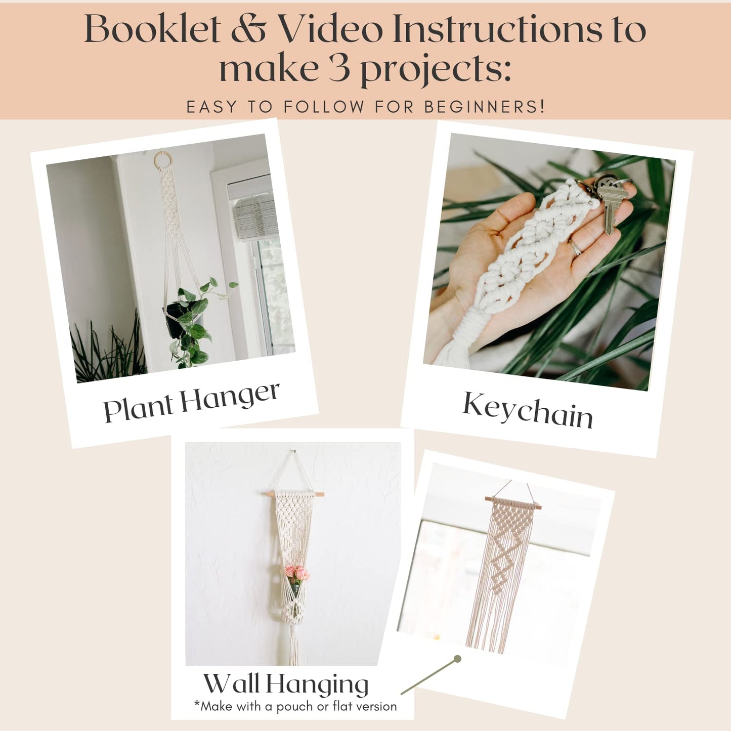 DIY Macrame Kit for Beginners by I HEART KITS – Makes 3 Projects: 1 Macrame Plant Hanger, 1 Macrame Keychain & 1 Macrame Wall Hanging, Includes - WoodArtSupply