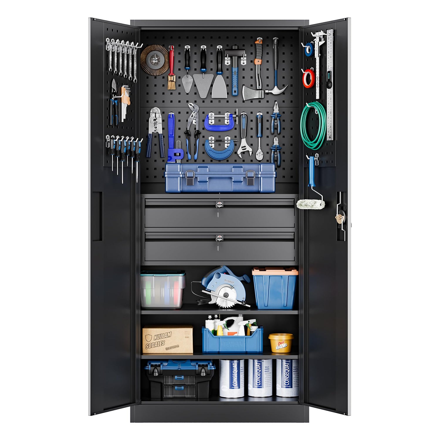 Yizosh Metal Garage Storage Cabinet with Locking Doors and Drawers, Heavy Duty Steel Tool Cabinet with Pegboard, 71" - Lockable Cabinets for Garage, Yizosh