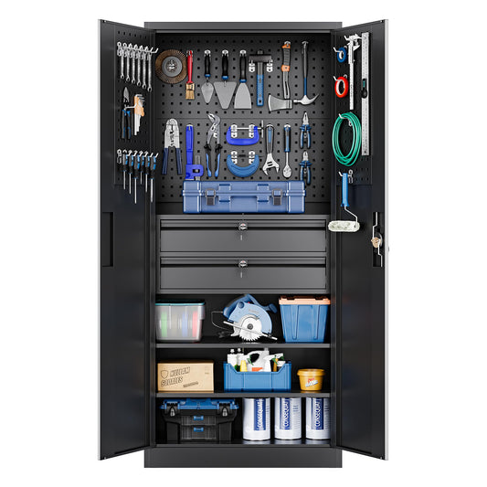 Yizosh Metal Garage Storage Cabinet with Locking Doors and Drawers, Heavy Duty Steel Tool Cabinet with Pegboard, 71" - Lockable Cabinets for Garage, - WoodArtSupply