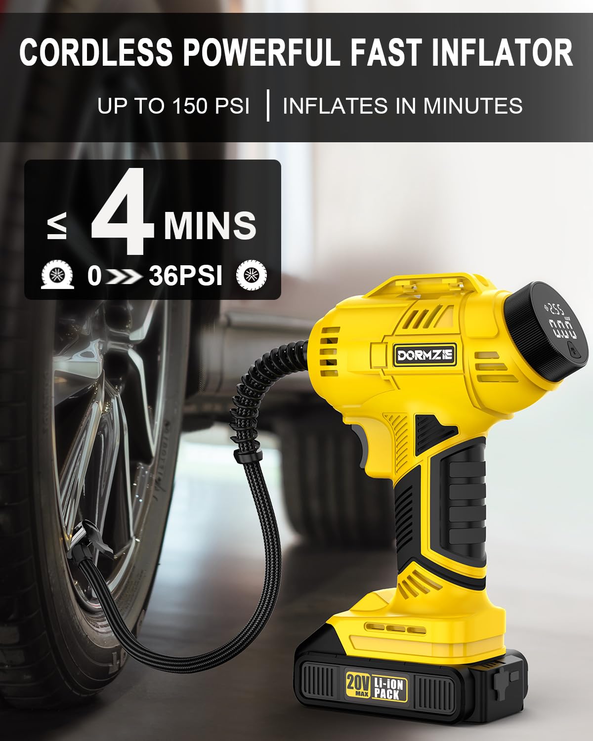 Gozpika Cordless Portable Air Compressor & Tire Inflator - 4 Preset Modes, Fast Charge, Power Bank