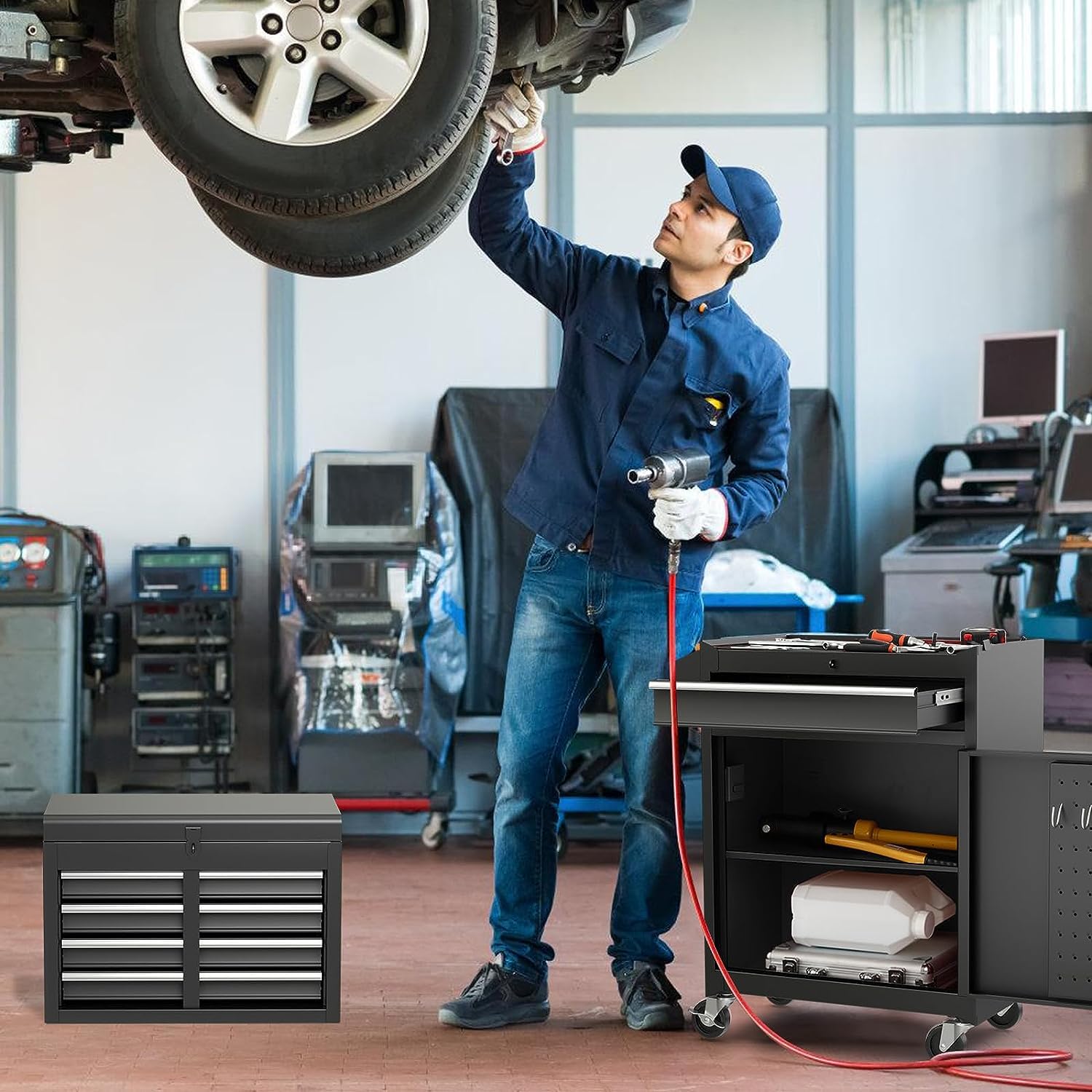 Goplus 5-Drawer Rolling Tool Chest, Tool Storage Box, Removable Tool Cabinet, Sliding Metal Organizer w/Lockable Drawers (Classic Black) Goplus