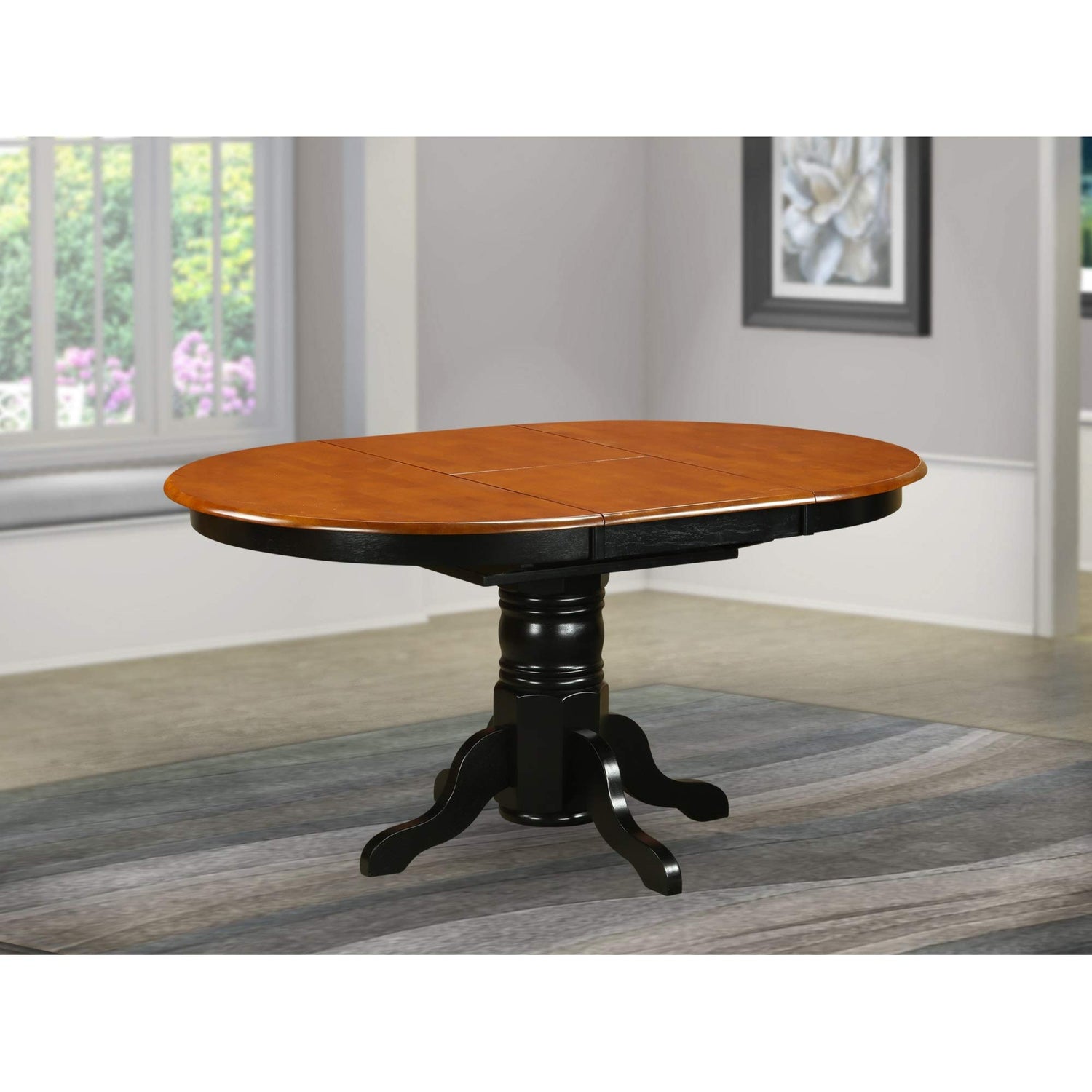 East West Furniture AVT-BLK-TP Avon Kitchen Dining Table - an Oval Wooden Table Top with Butterfly Leaf & Pedestal Base, 42x60 Inch, Black & Cherry East West Furniture