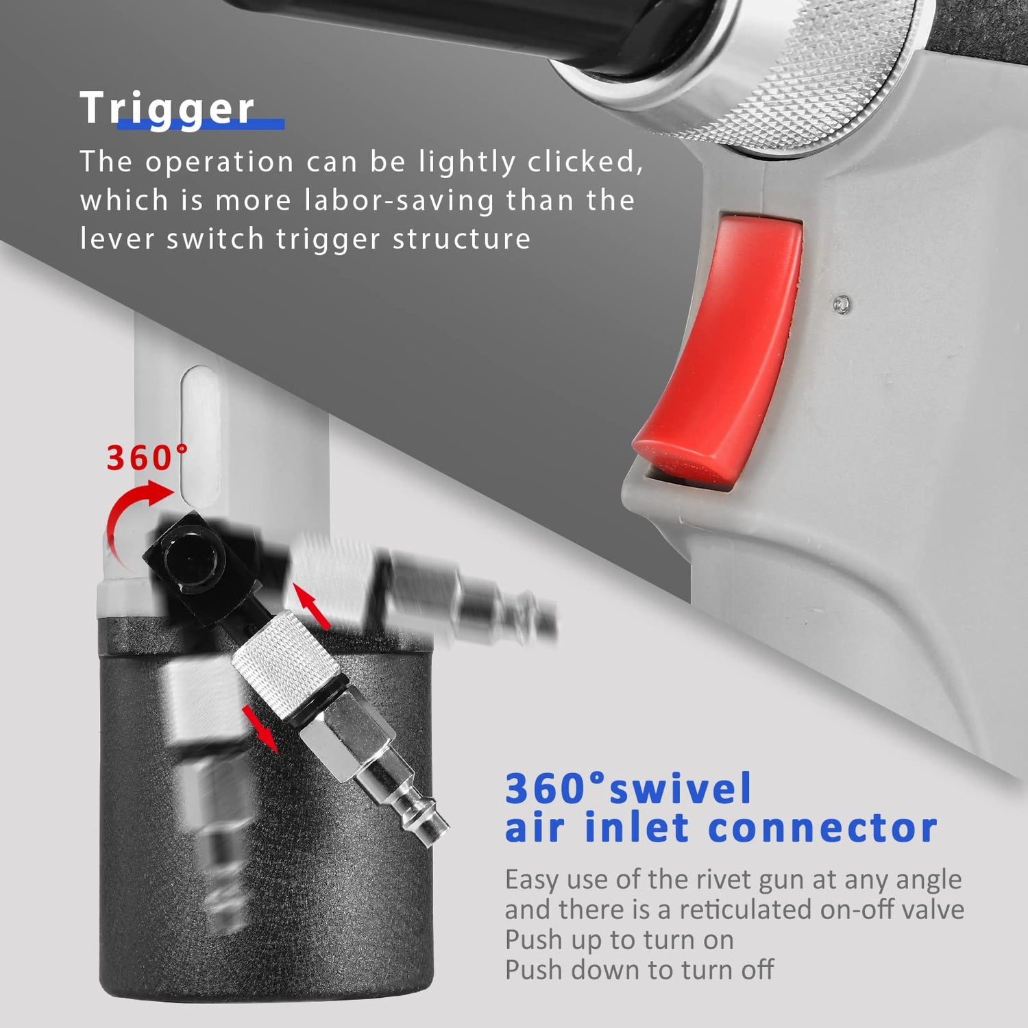 KIARUO Pneumatic Rivet Gun S30 Self-Suction Air Rivet Gun 3/16" 5/32" 1/8" 3/32" Hydraulic Riveter with 1 Set of Extra Jaws KIARUO