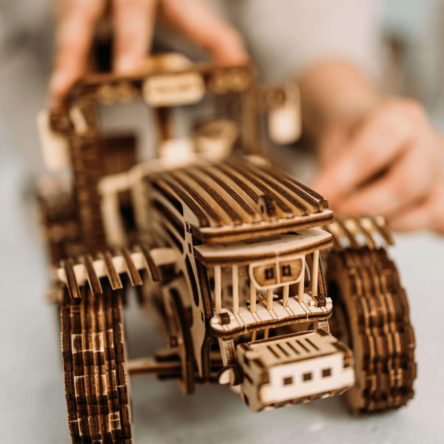 Wood Trick Wooden Mechanical Tractor Model Kit to Build for Adults and Kids - 11x7″ - 2 Speeds - Wooden 3D Puzzles for Adults and Kids to Build - Wood Trick