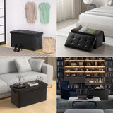 ENGPOW Storage Ottoman Bench,Fireproof Folding Storage Bench with Lock,30 Inches Fire＆Water Resistant Storage Chest Foot Rest Stool Leather Bedroom ENGPOW