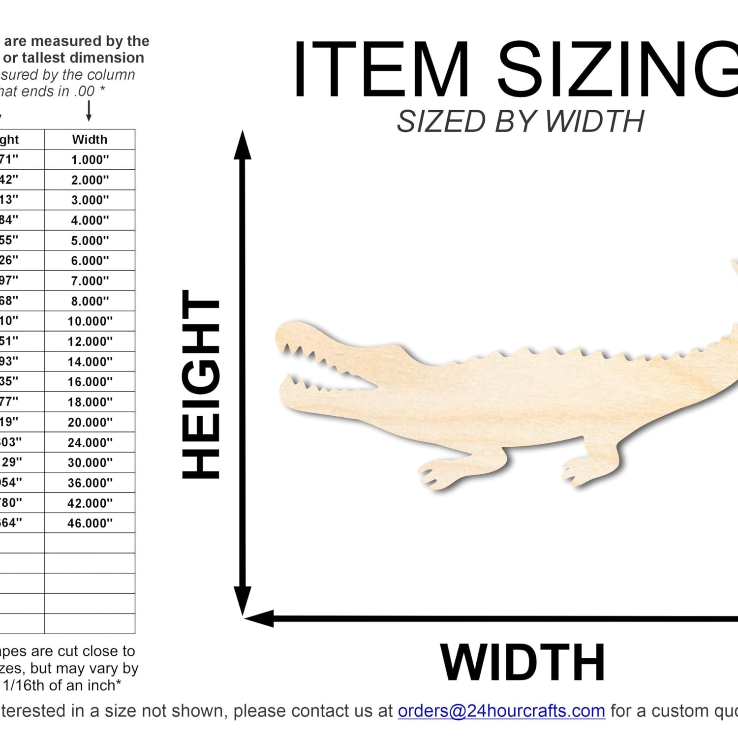 Unfinished Wood Alligator Shape | Reptile Craft Cutout | Up to 36" 6" / 1/4" 24 Hour Crafts